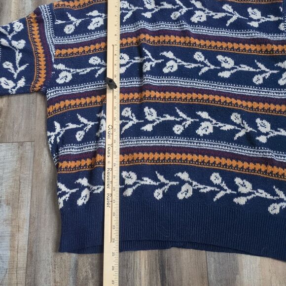 St John's Bay Back Button Mock Neck Blue Pattern Boho Chic Sweater XL NWOT - Picture 3 of 7